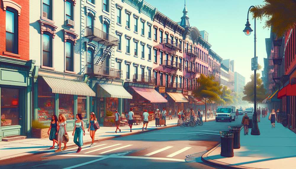 A vibrant street scene in Flatlands