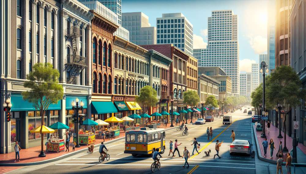 A vibrant street scene in Northside