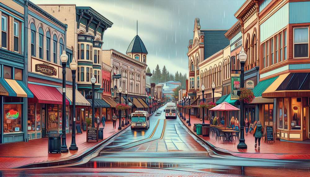 A vibrant street scene in Brookings