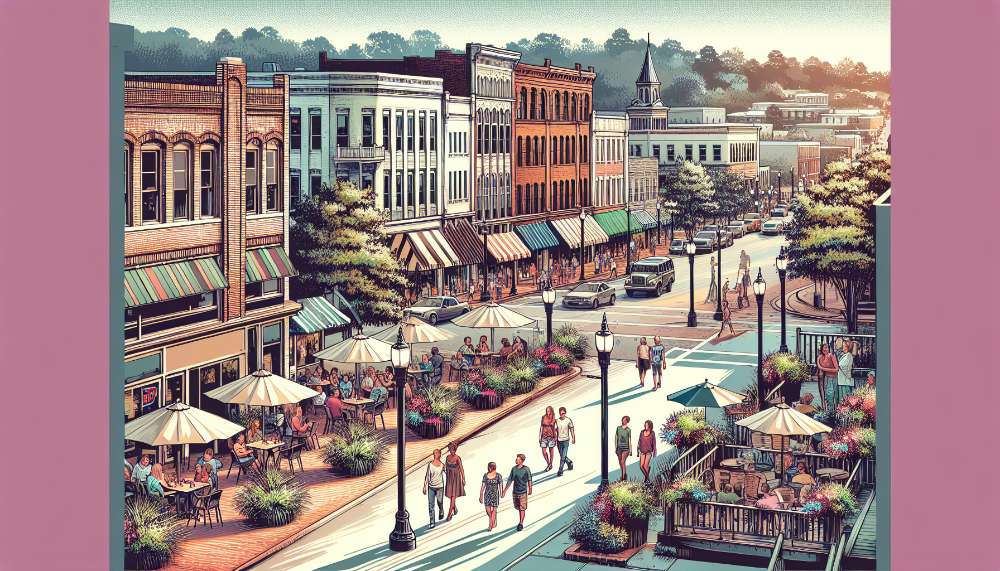 A vibrant street scene in West Columbia