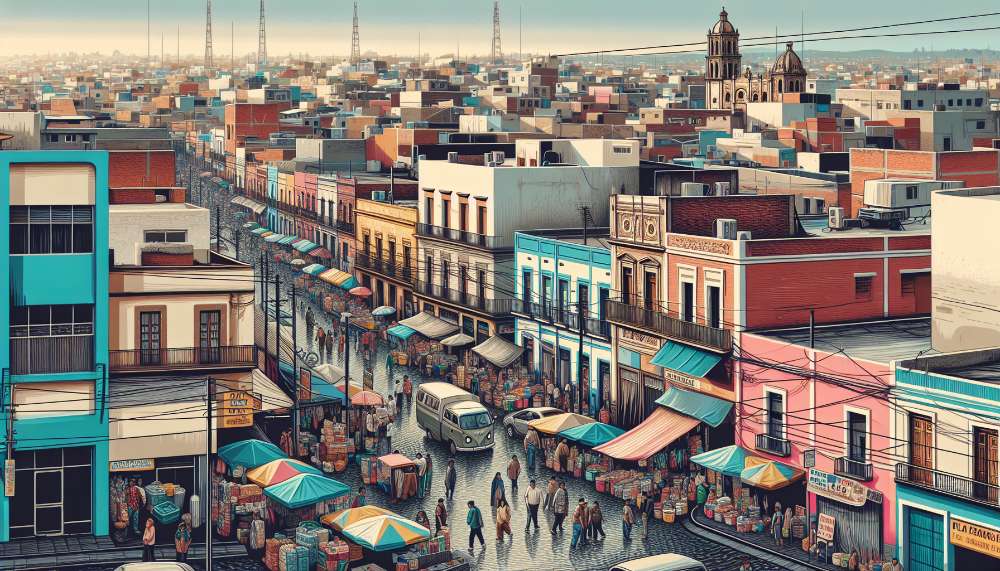 A vibrant street scene in Ciudad López Mateos