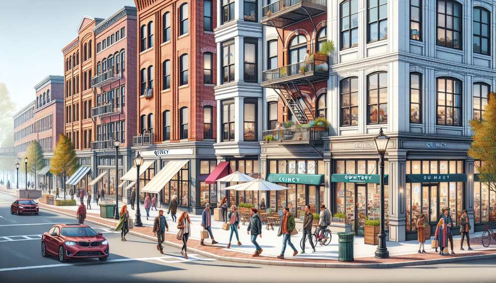 A vibrant street scene in Quincy