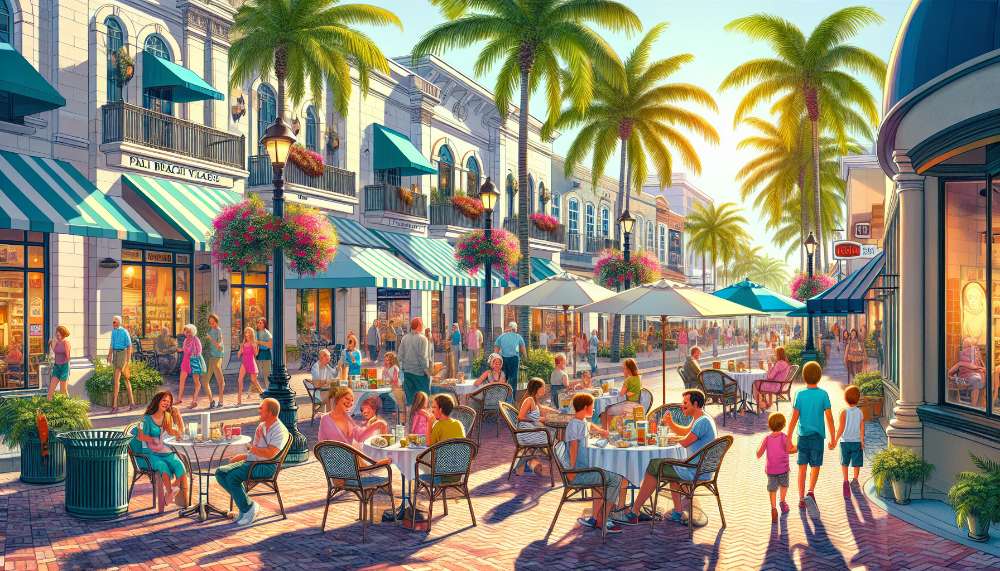 A vibrant street scene in Villages of Palm Beach Lakes