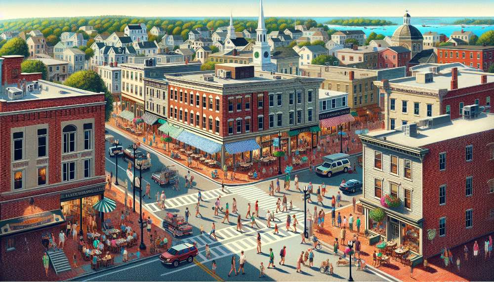 A vibrant street scene in Narragansett