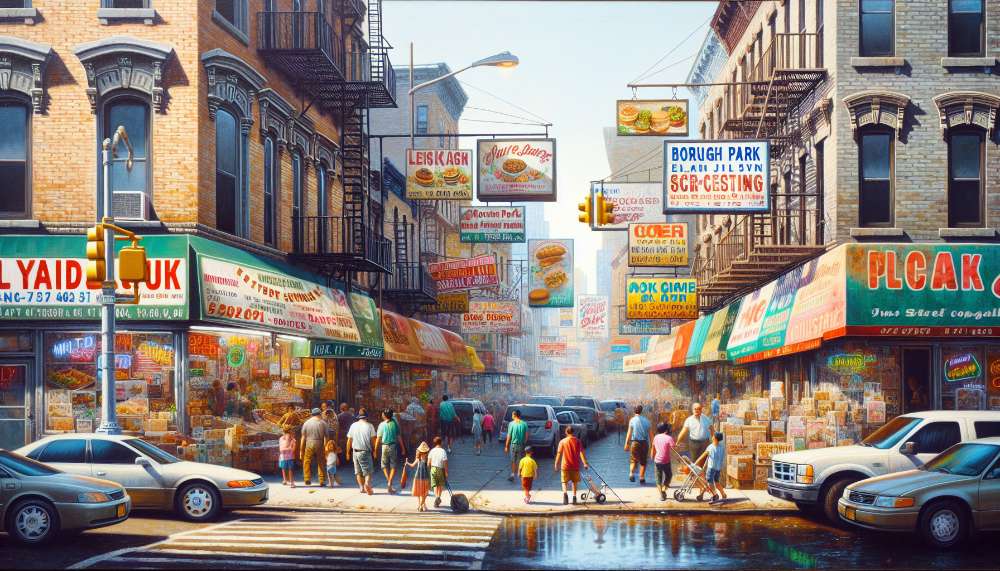 A vibrant street scene in Borough Park