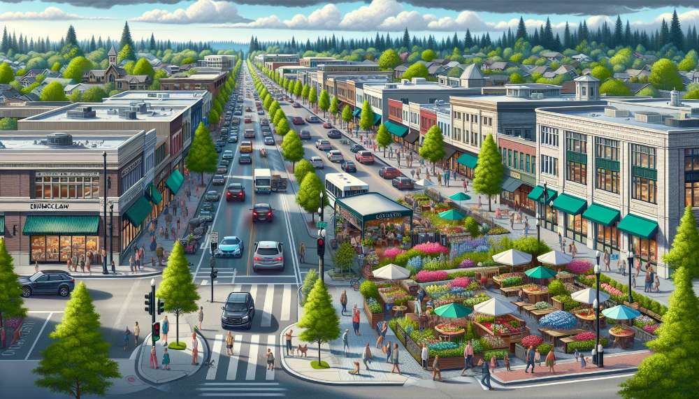 A vibrant street scene in Enumclaw
