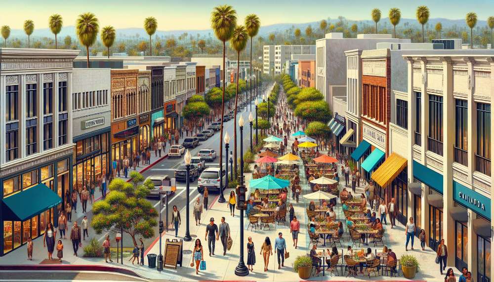 A vibrant street scene in La Mirada