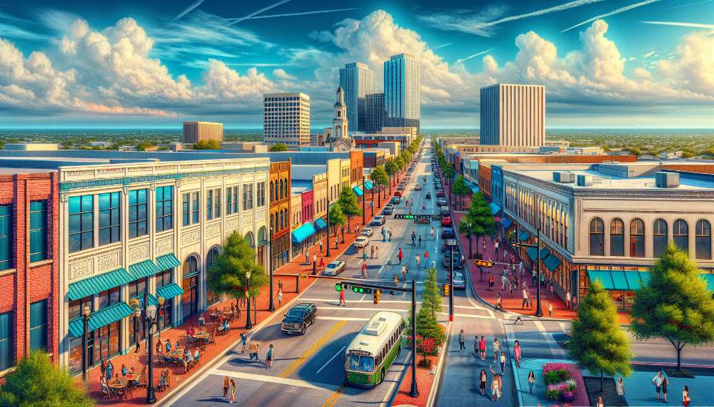 A vibrant street scene in Mesquite
